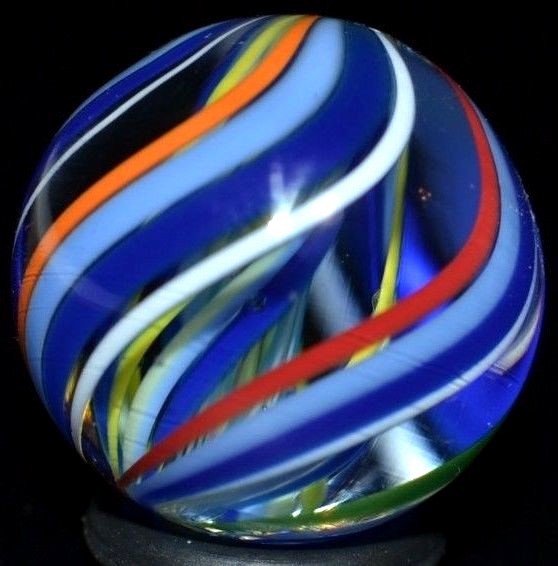 JODY FINE HANDMADE GLASS MARBLE/.898″-RAINBOW CUBSCOUT TRIPLE-BLUE,YELLOW,RED,LM