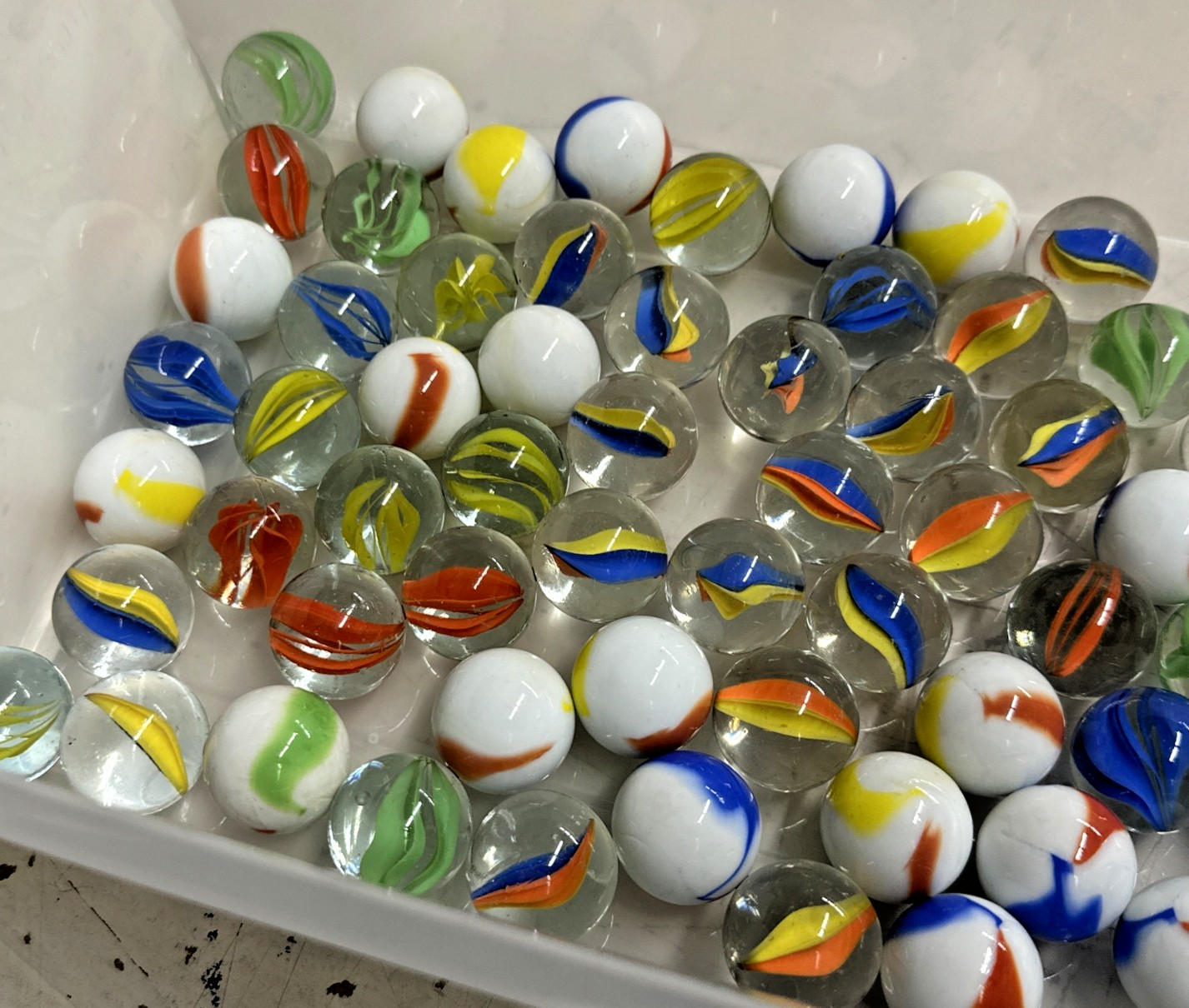(60) Glass Shooter Marbles Bulk, Assorted Colors 3-Types, (20) Each Style