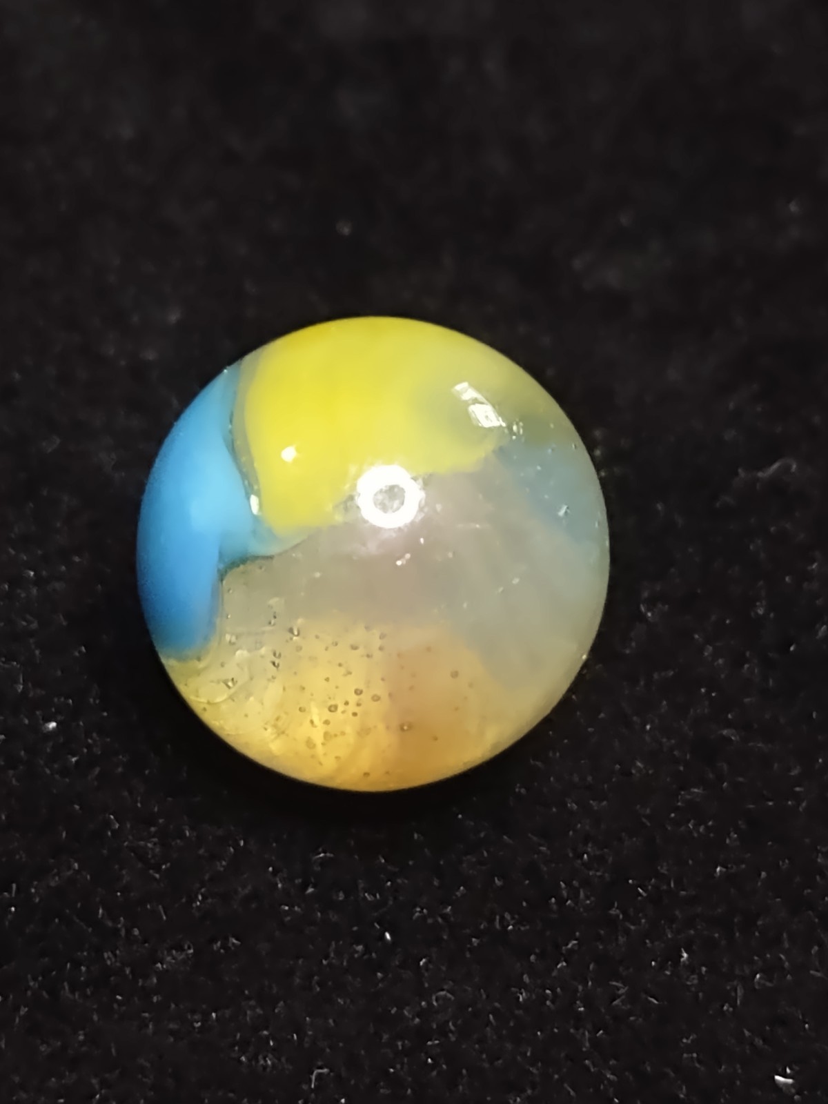 Vitro Blue , Yellow & Purple – Clear Opal Tiger Eye Glass Vintage Marble .59″ M-