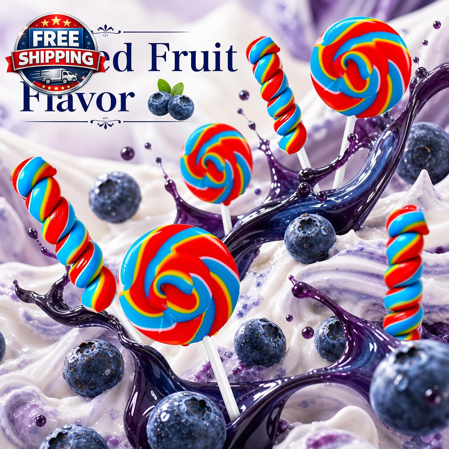 32 Pack Red White and Blue Swirl & Twisty Lollipops Suckers Bulk (16 Swirls + 16