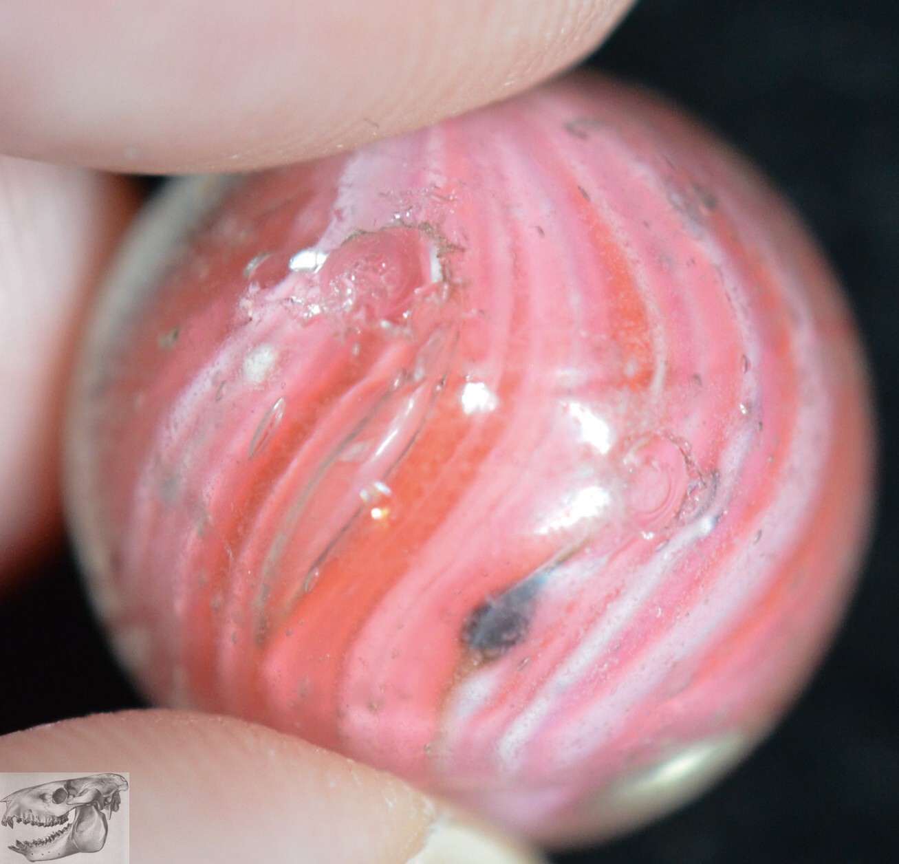 Handmade Pink Mica Onionskin Marble, 11/16 in, Good+, 1860-1920, Germany, S879