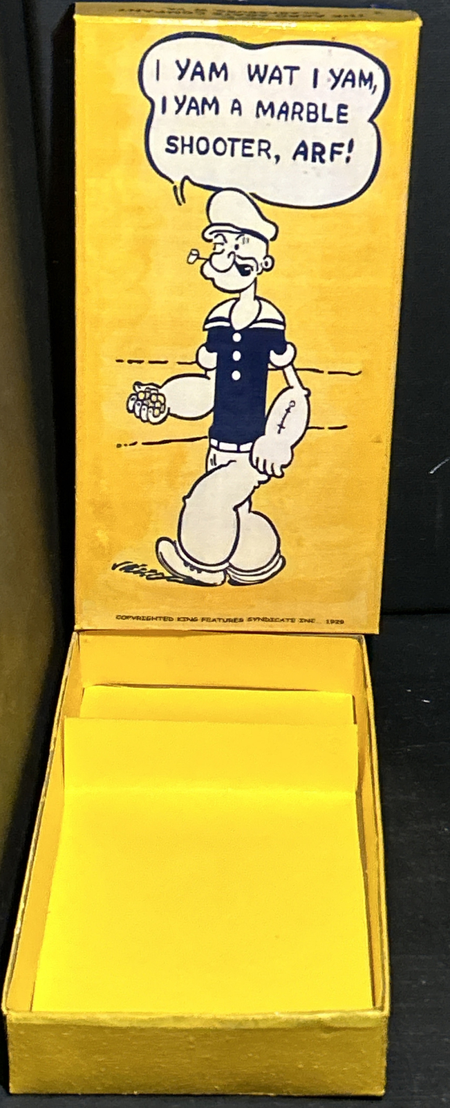 Akro Agate Popeye Box Repro Box No 116 Yellow
