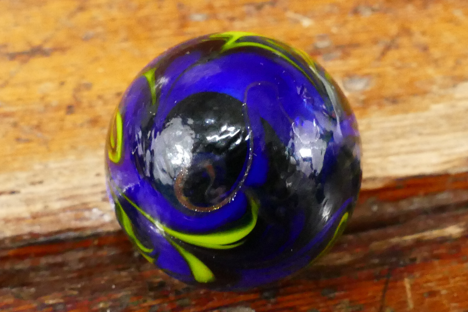 Vintage Hand Blown Art Glass Marble Blue Yellow & Green Swirl – 1 3/16” Diameter