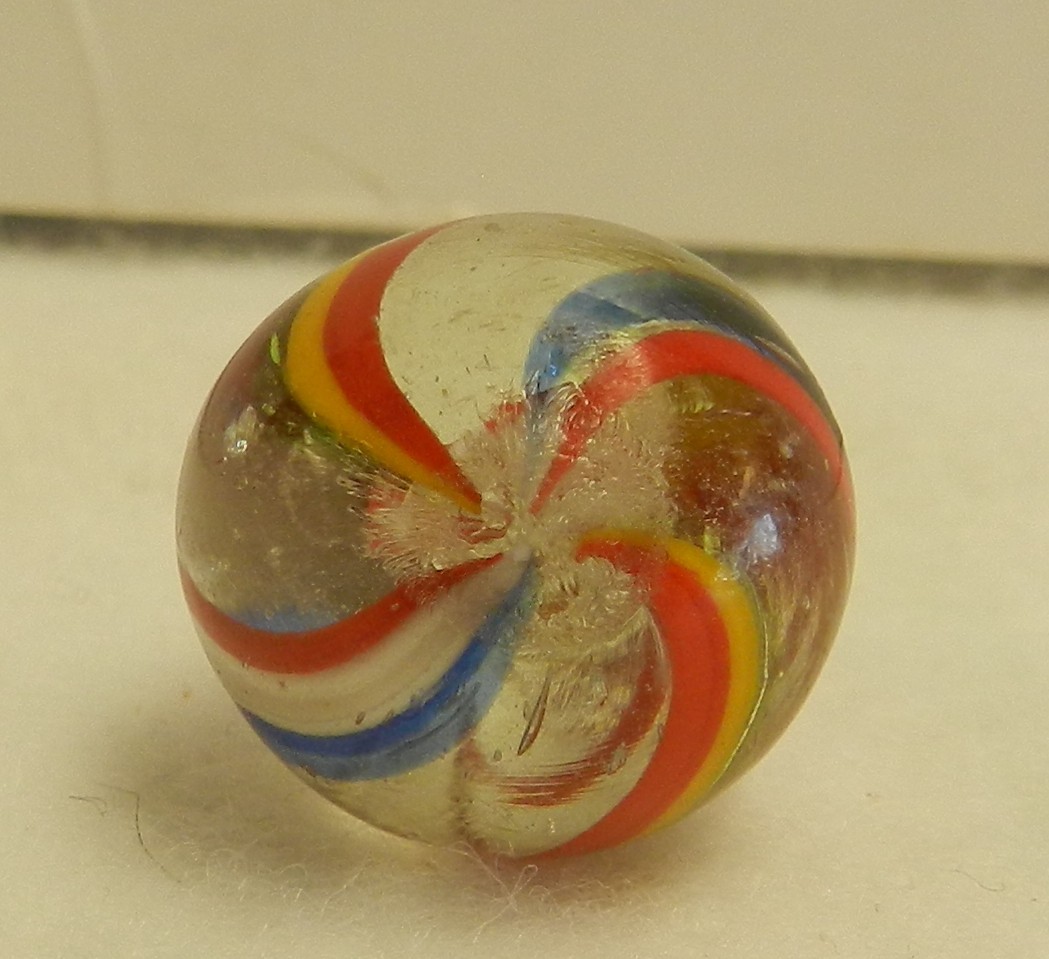 #20539m Rare Red and White Latticino Swirl German Handmade Marble .70 In Mint–
