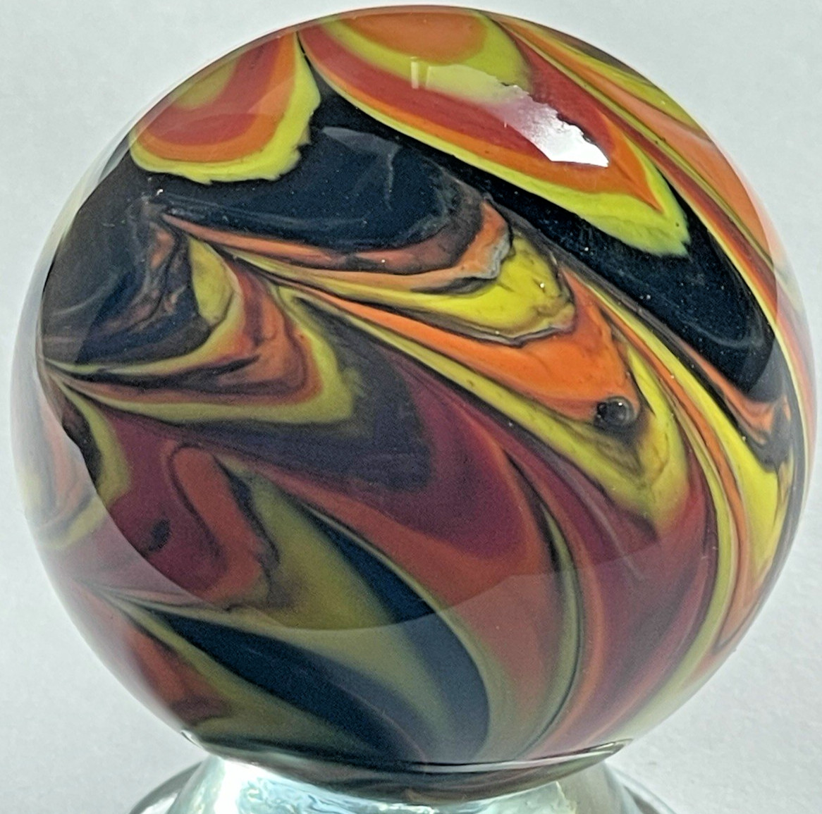 VTG 2008 STEVE DAVIS MARBLE SIGNED HANDMADE GLASS ART 1.97″ RED YELLOW ORANGE