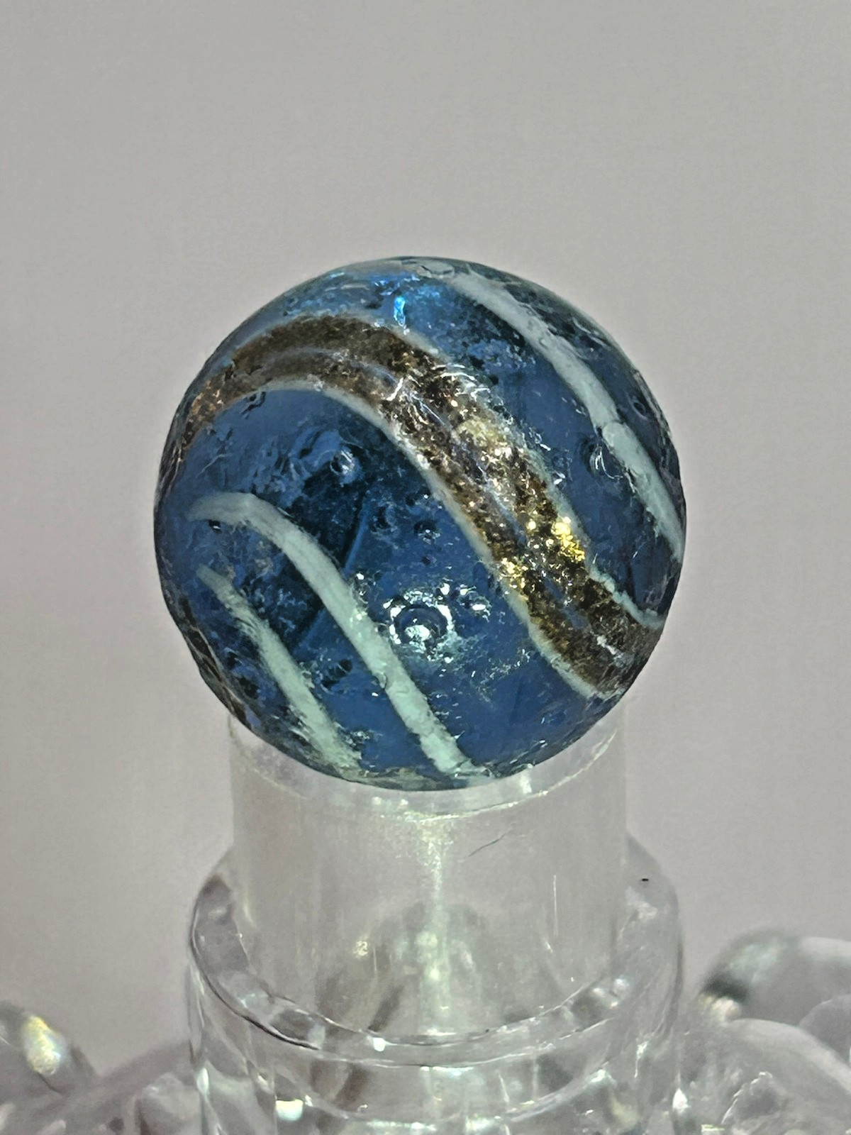 Antique German Handmade Banded Lutz Swirl Marble 97/128″ Near Mint- O30