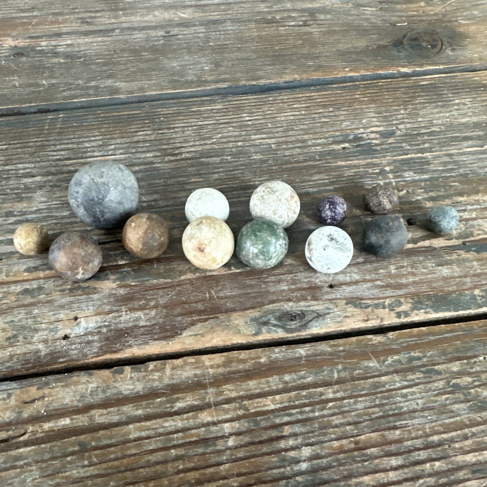 Vintage Natural & Colored Clay Distressed Marbles ( 7/16”-1”)