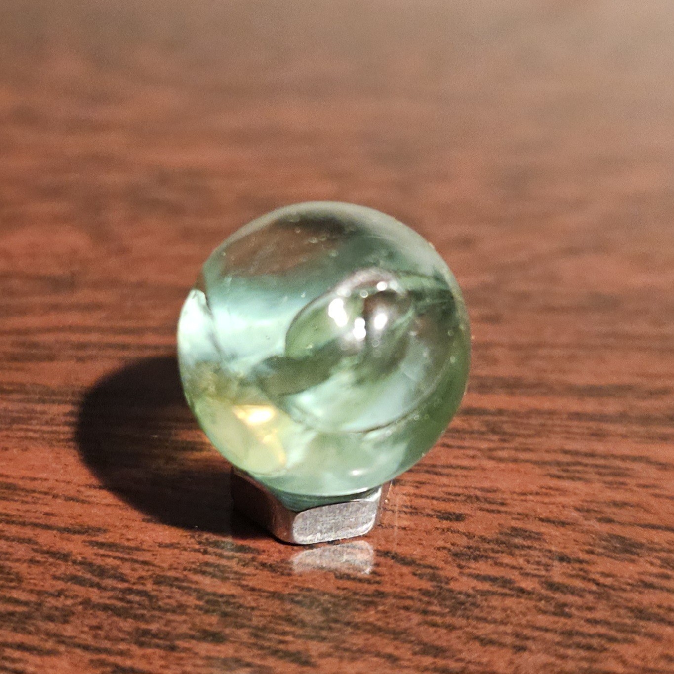 Vintage Vacor Green Spaghetti Ribbon .593″ Glass Marble w Huge Cold Roll Gash