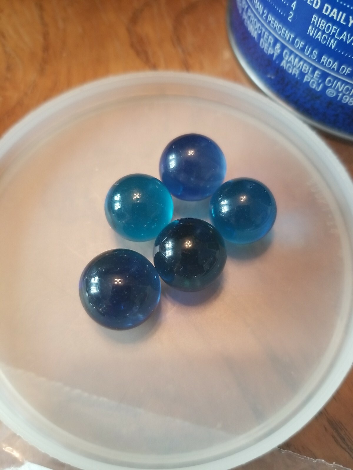 5 VINTAGE BEAUTIFUL BLUE CLEARIE MARBLES FROM 1970S & 1980S