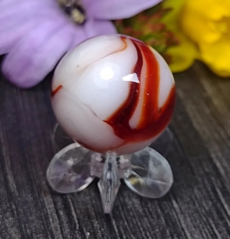 UNIQUE Blood Red Turkey Swirl BEAUTIFUL Vintage MARBLE Glass Toy .61″ READ