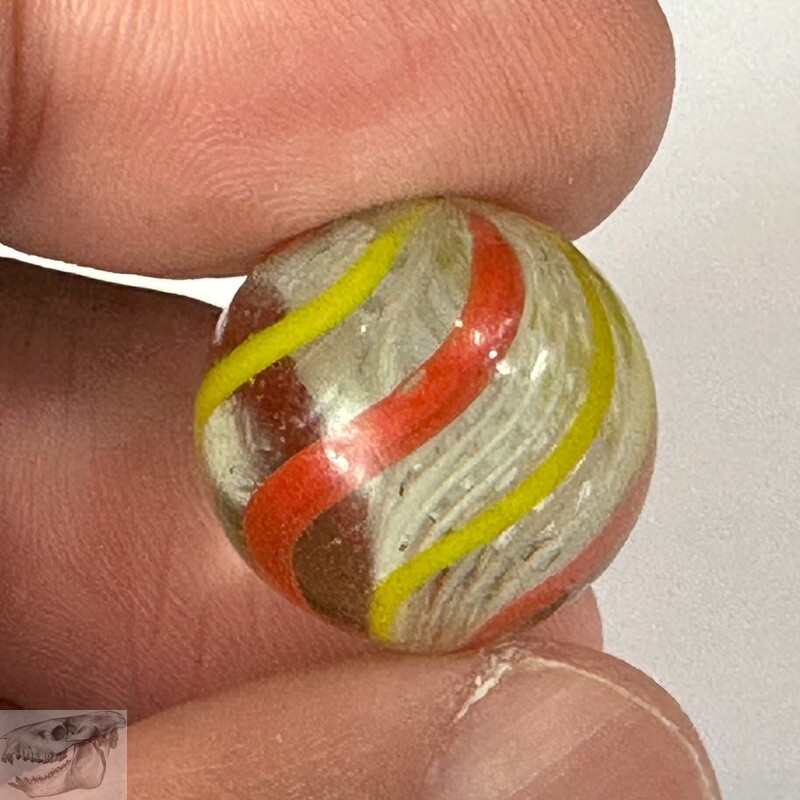 Handmade Latticinio Swirl Marble, White, 11/16 in, NM, 1860-1920, Germany, S761