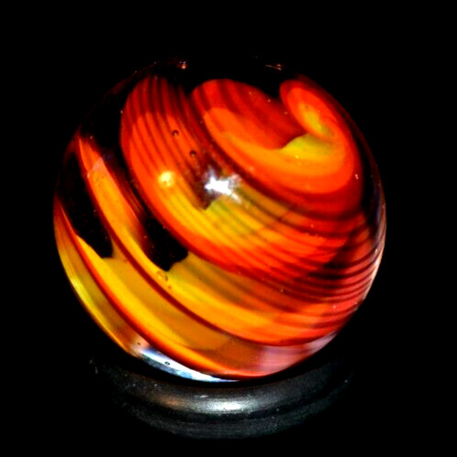 BRYAN TRILLAS GLASS MARBLE/.758″-BLUE BLACKLIGHT FIERY CORKSCREW-GOLDENROD,ORG+