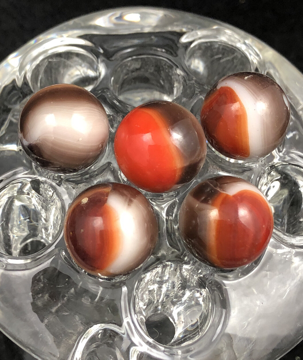 VINTAGE MARBLES RED WHITE BROWN Lot Of 5 PLAYING