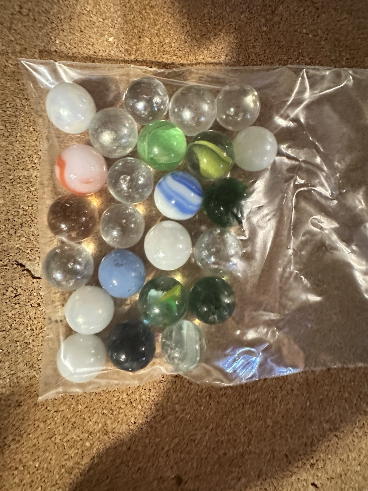 Mixed Lot Machine-Made Glass Toy Marbles Assorted Colors in Plastic Bag