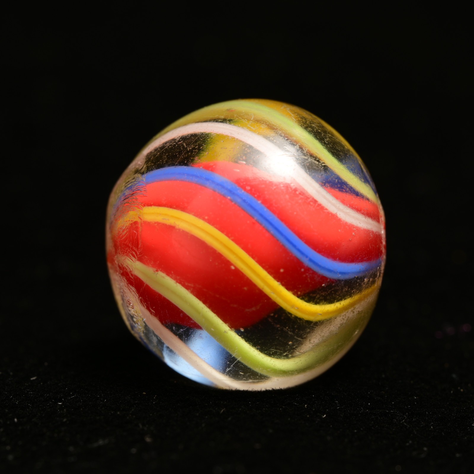 Red Solid Core German Handmade Antique Marble Radiant Rainbow Bands 17mm 21/32”