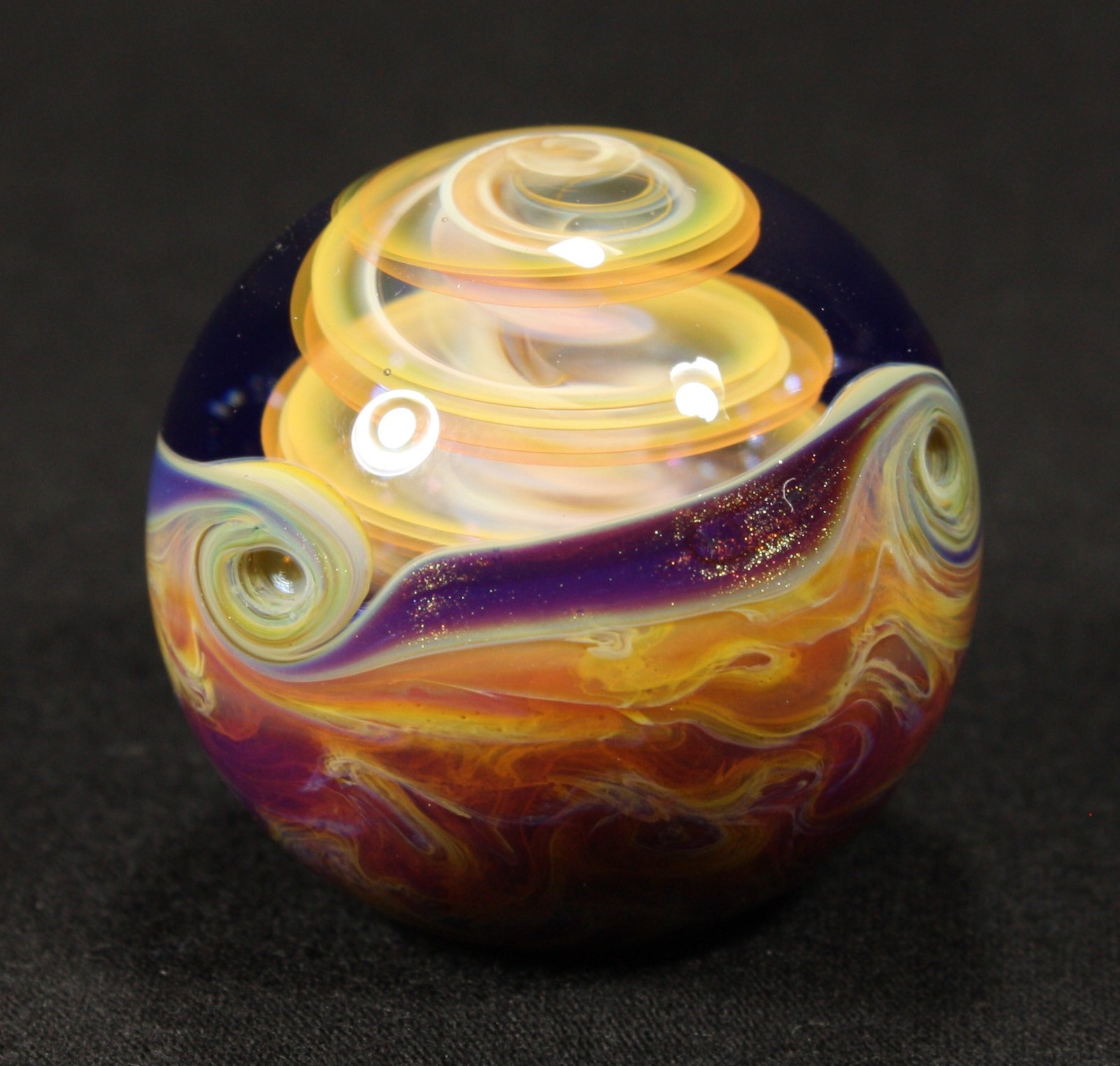 Juba Glass Handmade Marble 1.45″ Boro Lampwork Art 24K Gold and Silver Fume