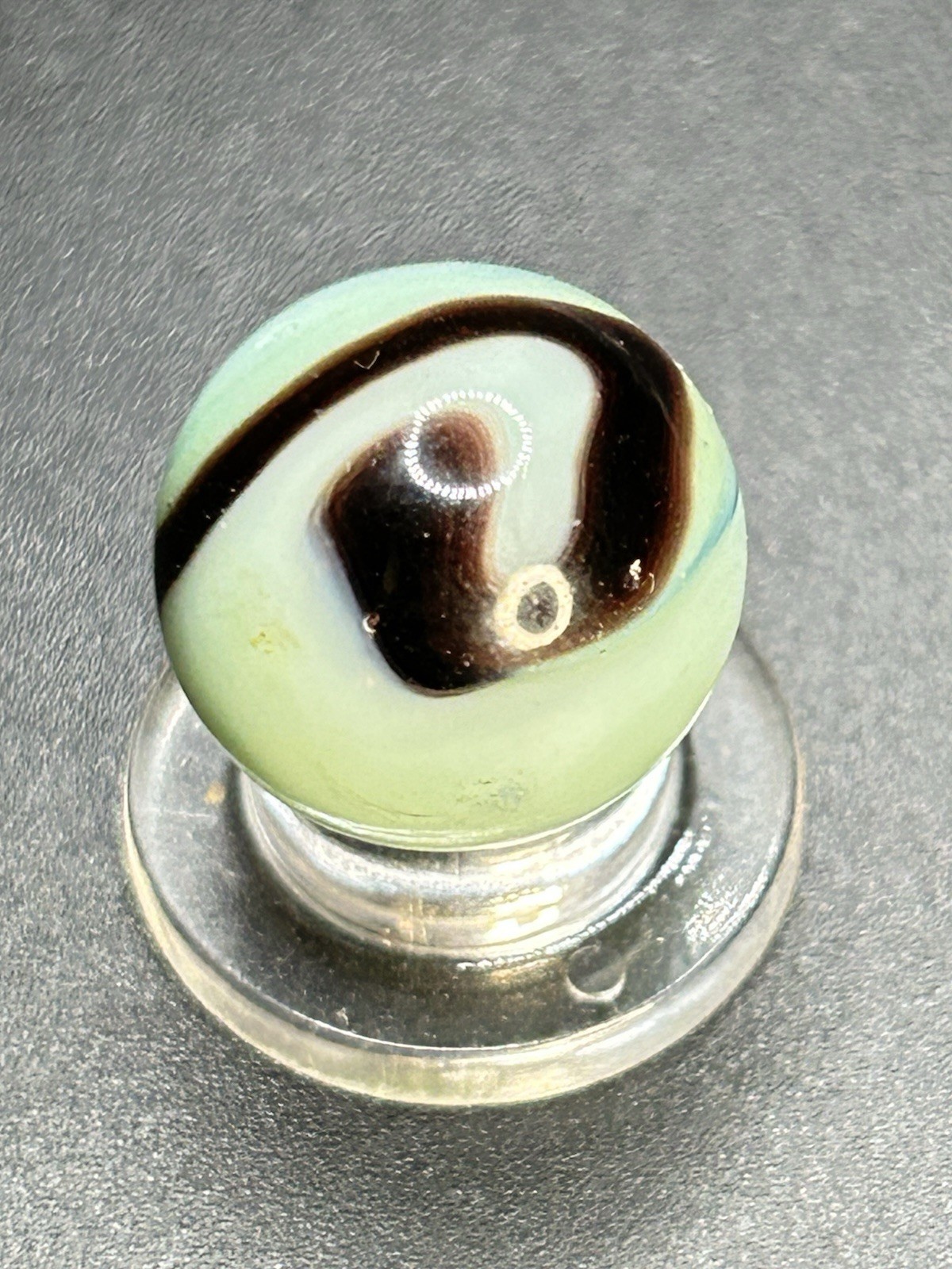 Vintage Ravenswood Swirl Marble HTF Deep Purple On Lime Seafoam Glass 0.591”