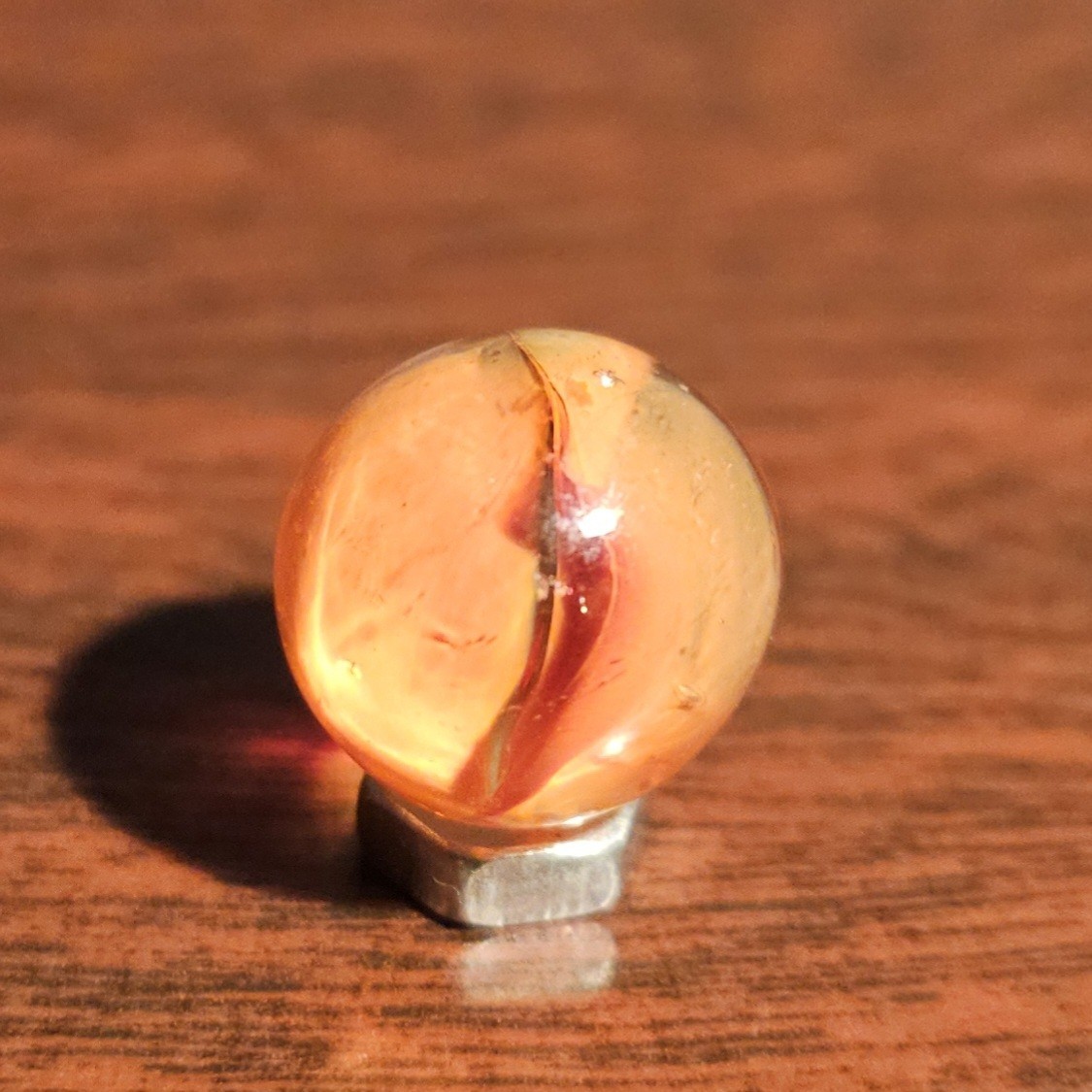 Vintage CE Bogard Orange Floppy 4-Lobe Cats Eye .562″ Glass Marble w Cold Roll