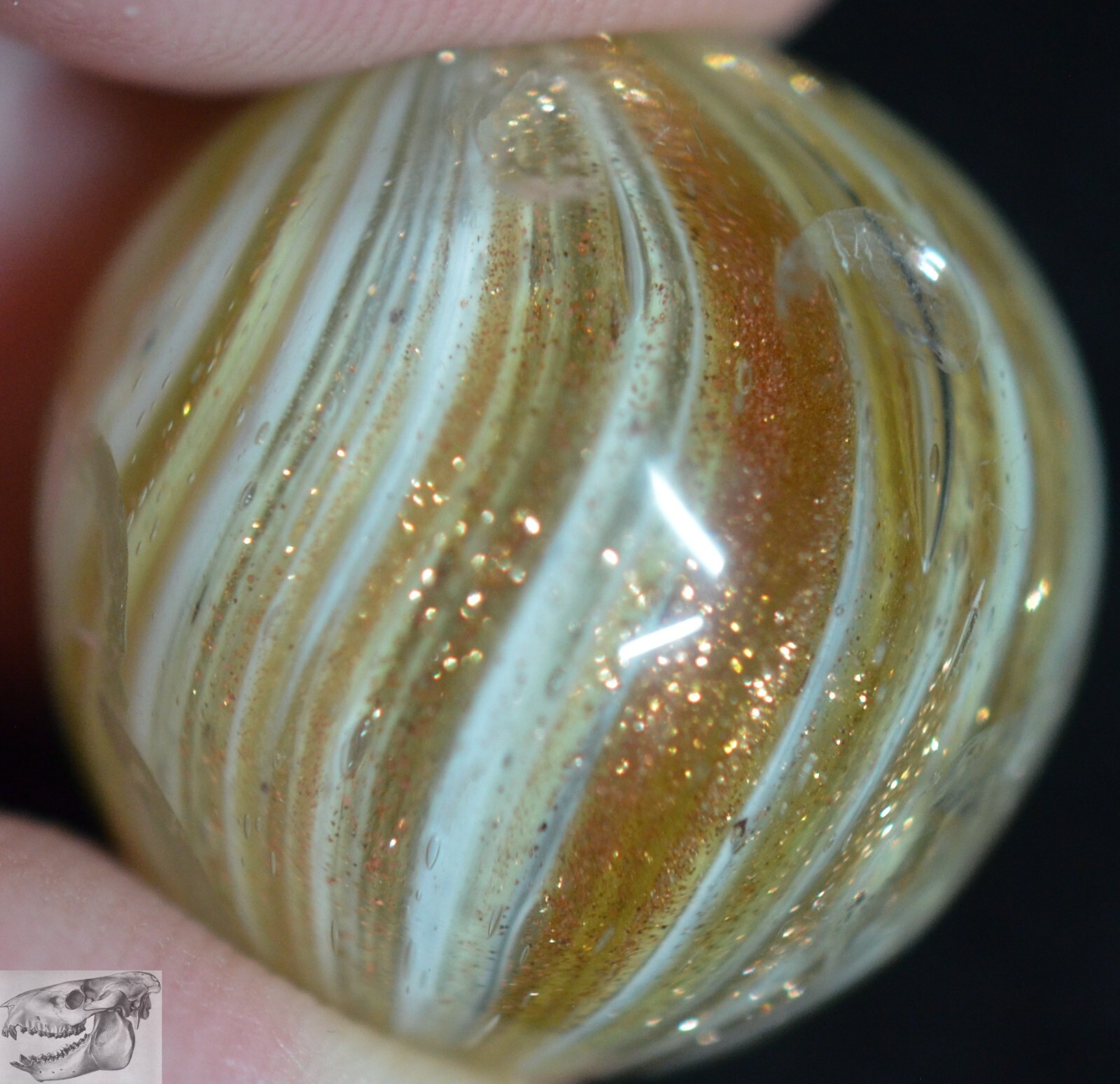 Large Handmade White Onionskin Lutz Marble, 13/16 in, Polished, Germany, S916