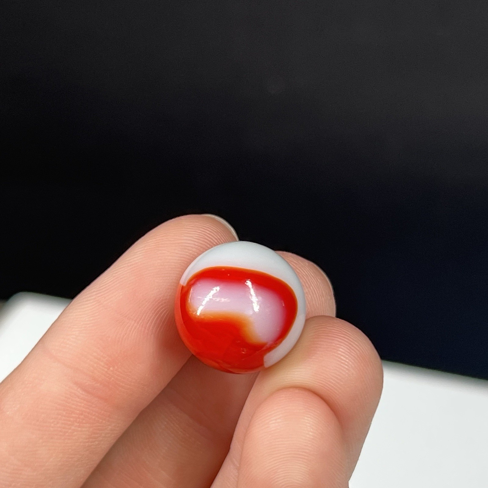 VTG Cool Art Glass Swirl Marble Peltier Akro Agate Vitro .6” Red Orange White
