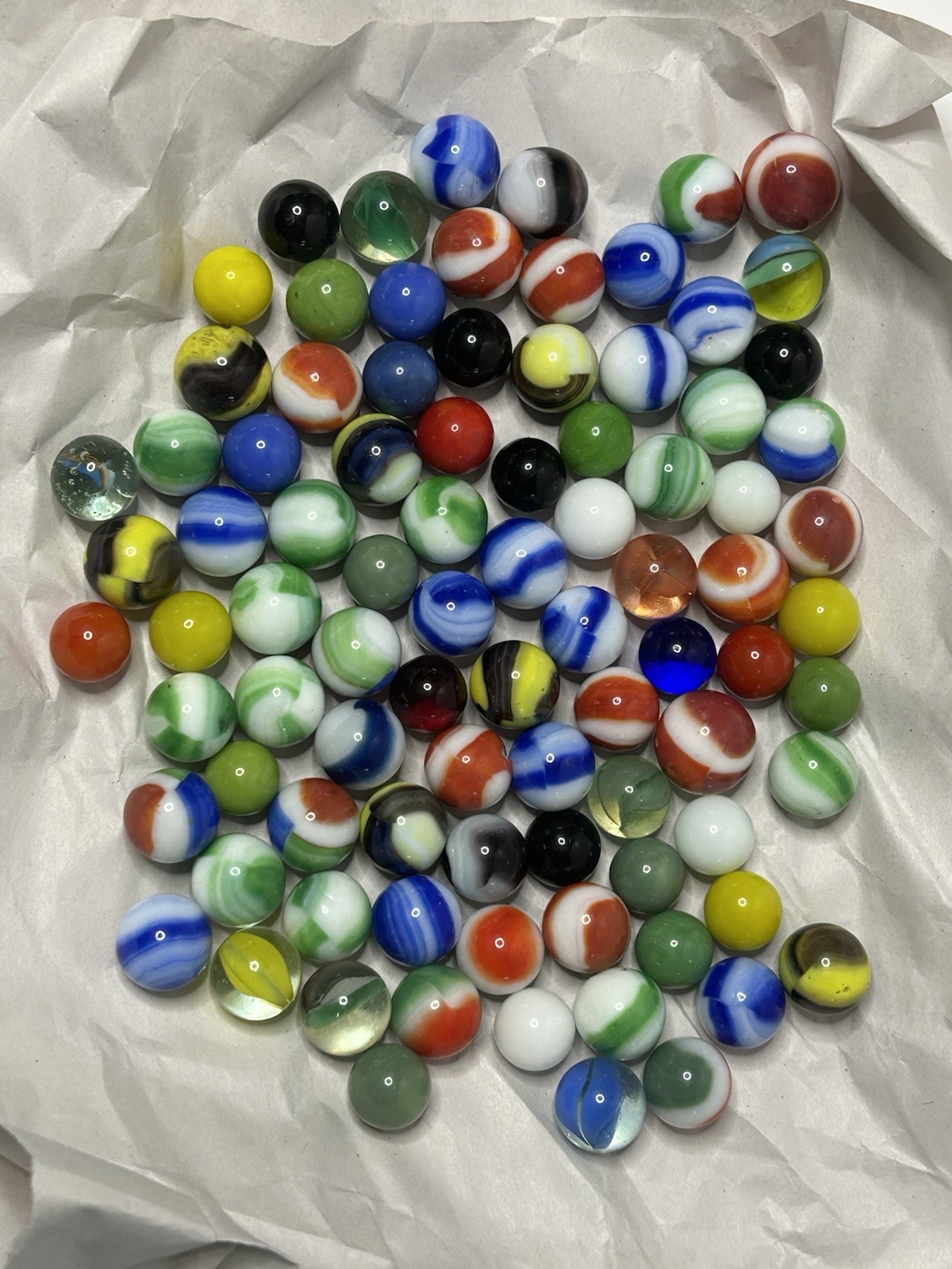 Vintage Glass Marble Lot of 89 Assorted Swirls Cats Eye Opaque Shooter Mix