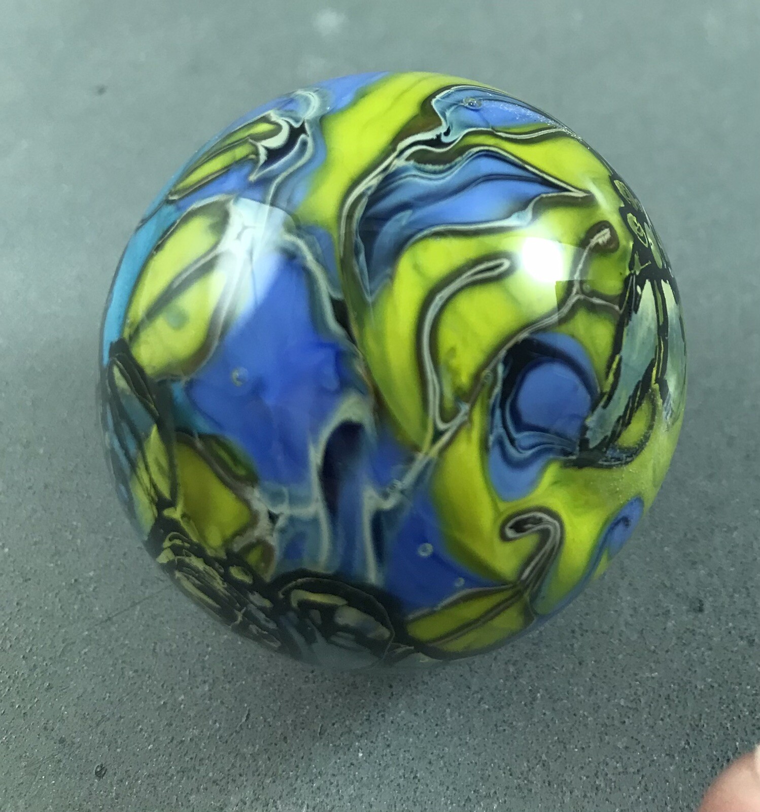 handmade Blue Green Cicada Moth glass marble Made By Sara Sally LaGrand