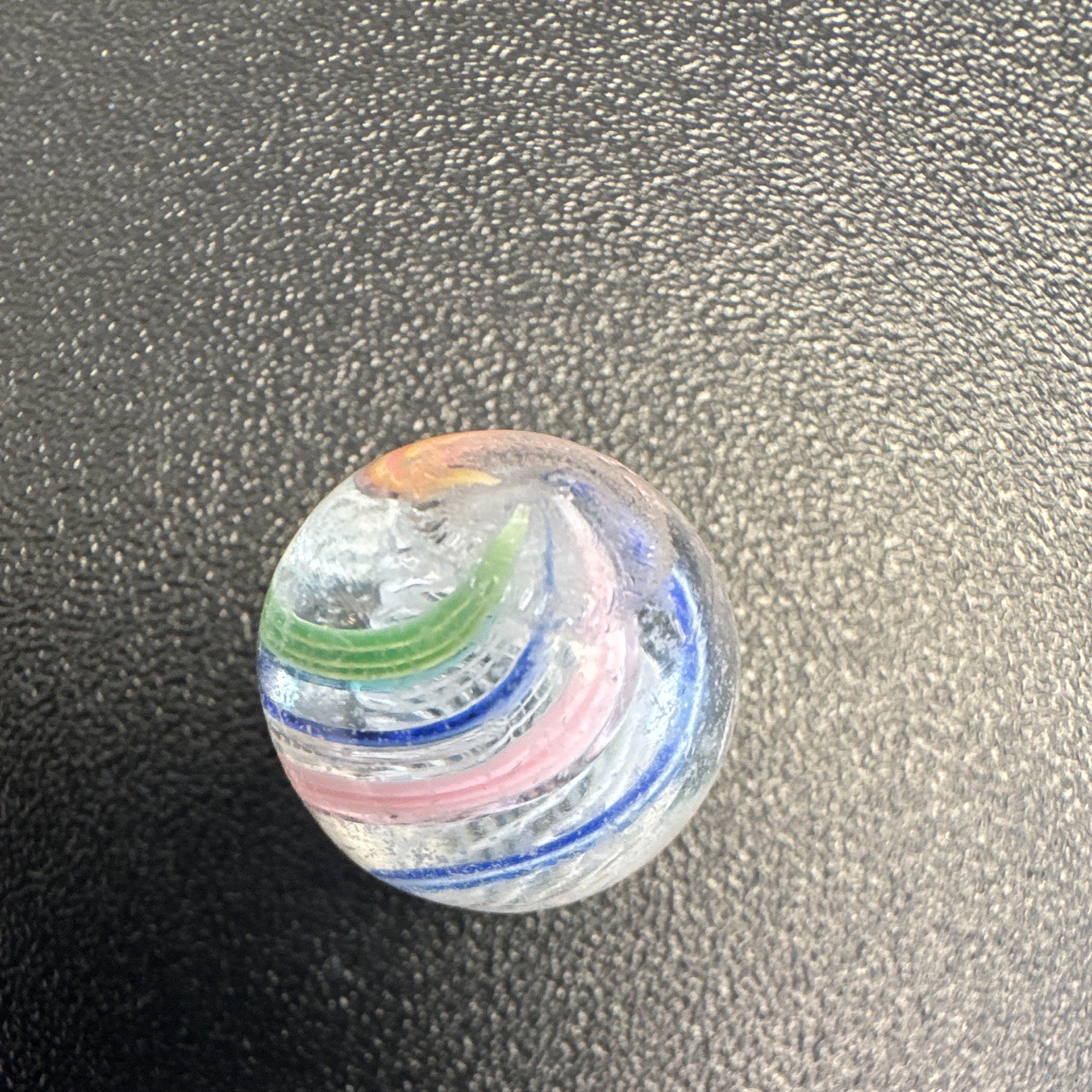 German Marble. Clear Swirl Style w/ Blue Green Pink Orange white Ribbon Design
