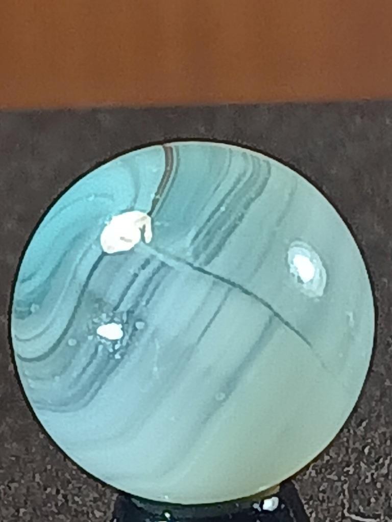 5/8″ Vitro Brilliant Turquoise Patch Wispy White on Clear NM Serious Marble B202