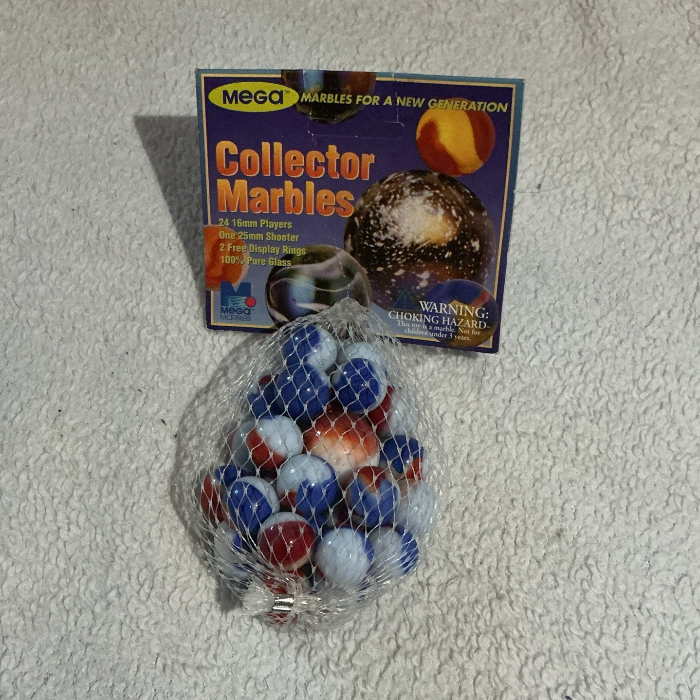 Mega Marbles Collector Glass Marbles Patriotic Net Bag Set Machine Made