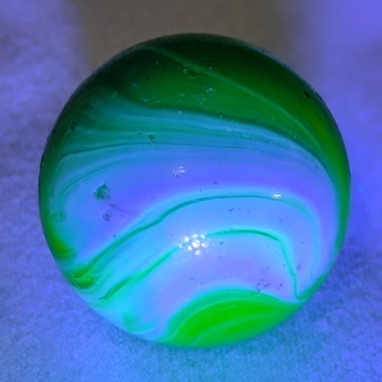 Antique German Handmade Uranium Glass Slag Marble Shooter 7/8” .88” UV Glow