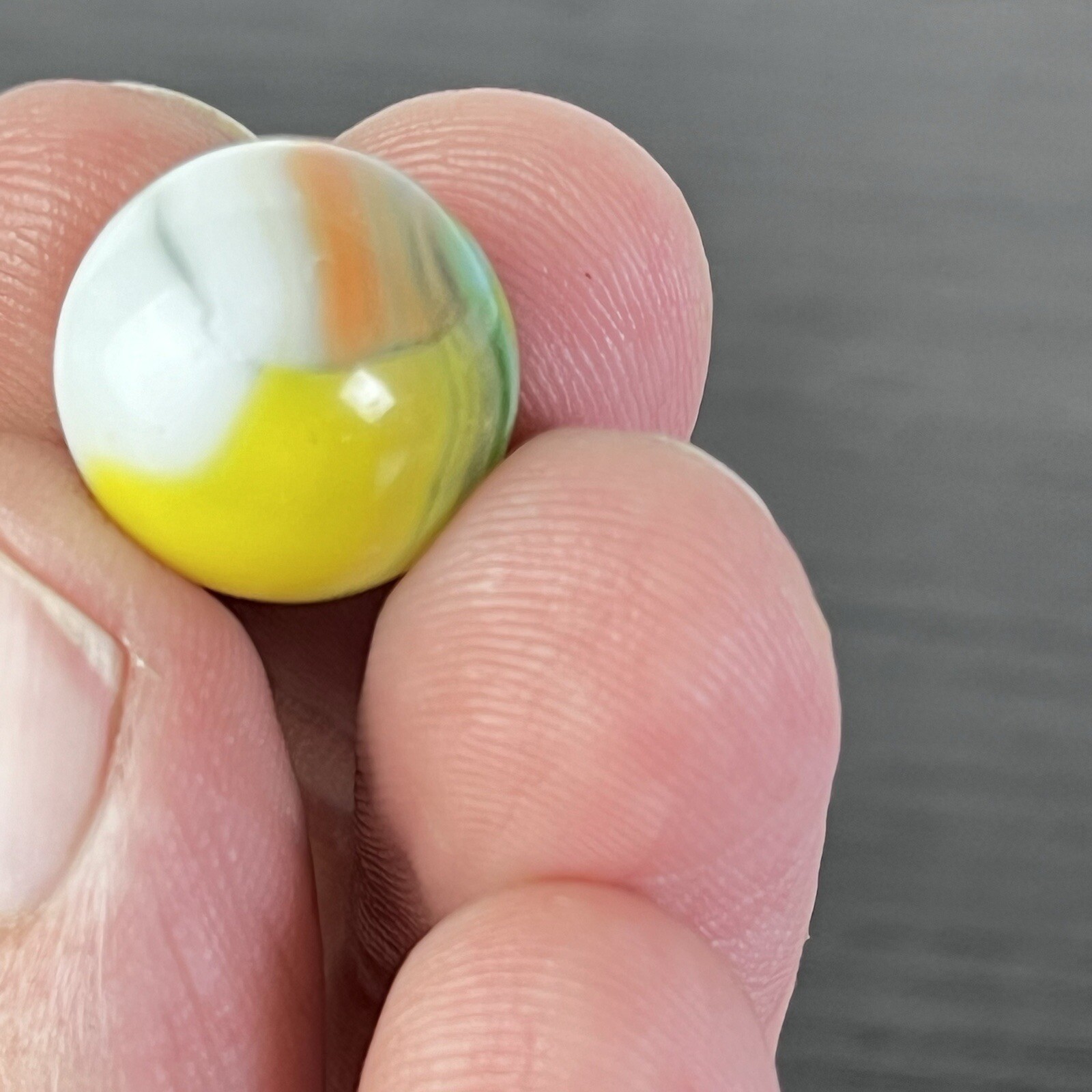 Beautful Akro Agate Peltier Art Swirl Glass Marble .61” Green Yellow Peach White