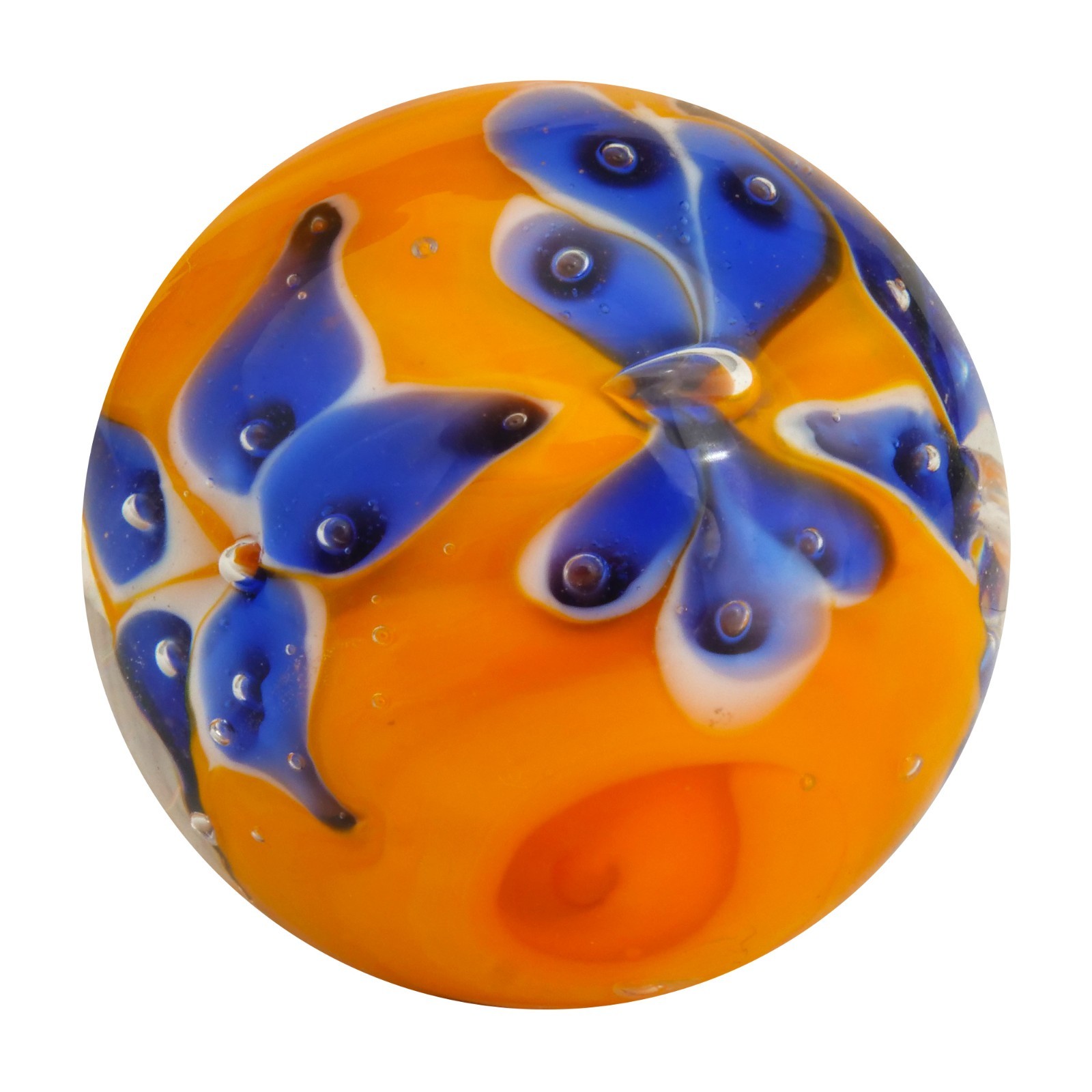 22mm MORNING GLORY Purple Flower Handmade Glass Marble 7/8″ SHOOTER +Stand