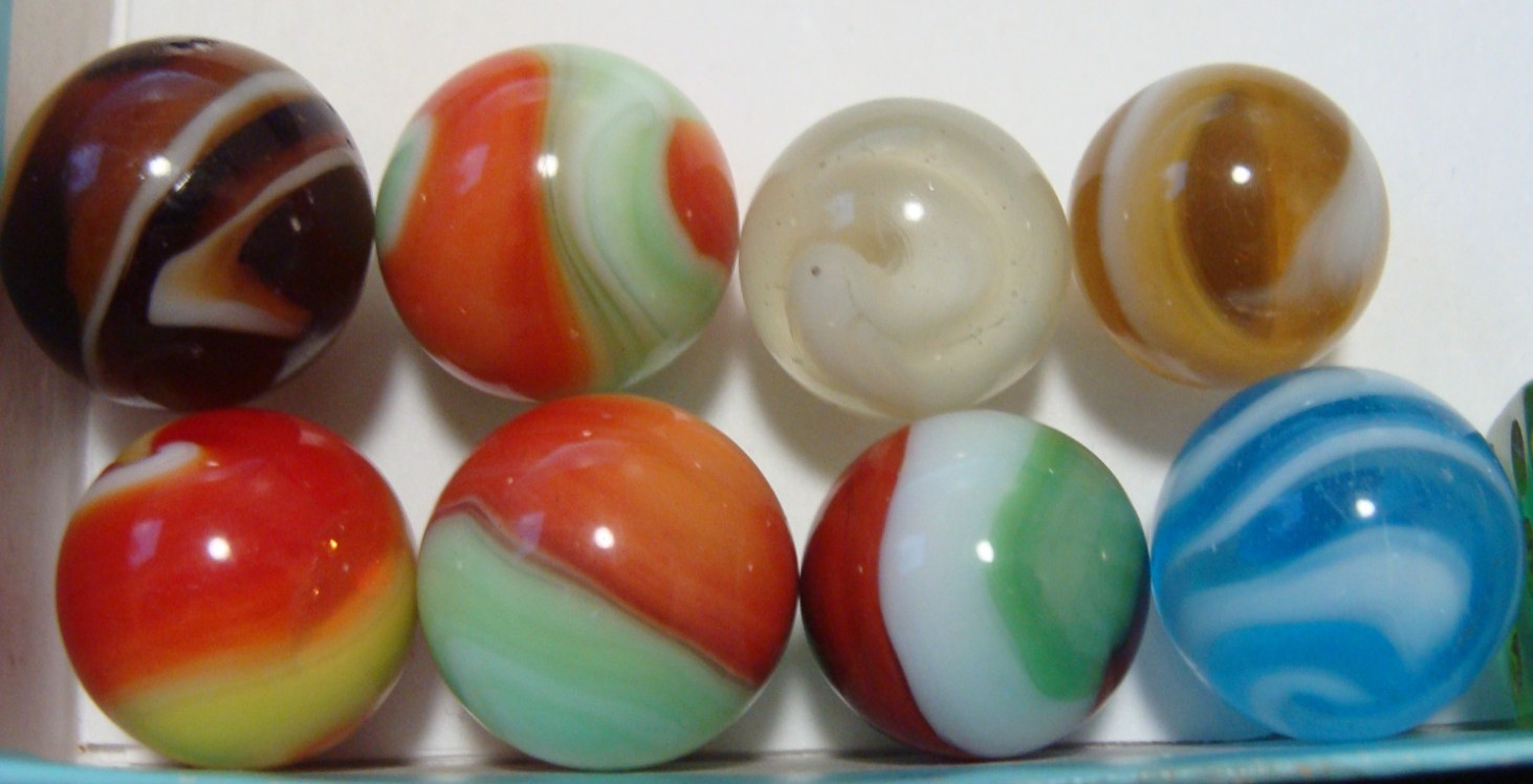 8 Vintage Marbles Akro Agate Corkscrew All UV Tightline K/M/M Tricolor Onyx More
