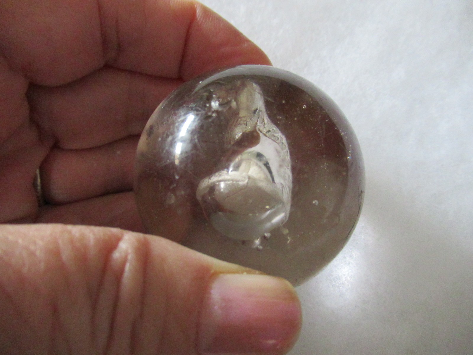 Antique Handmade German Sulfide Marble 1 3/4″ with Sitting Dog Orig Pontil