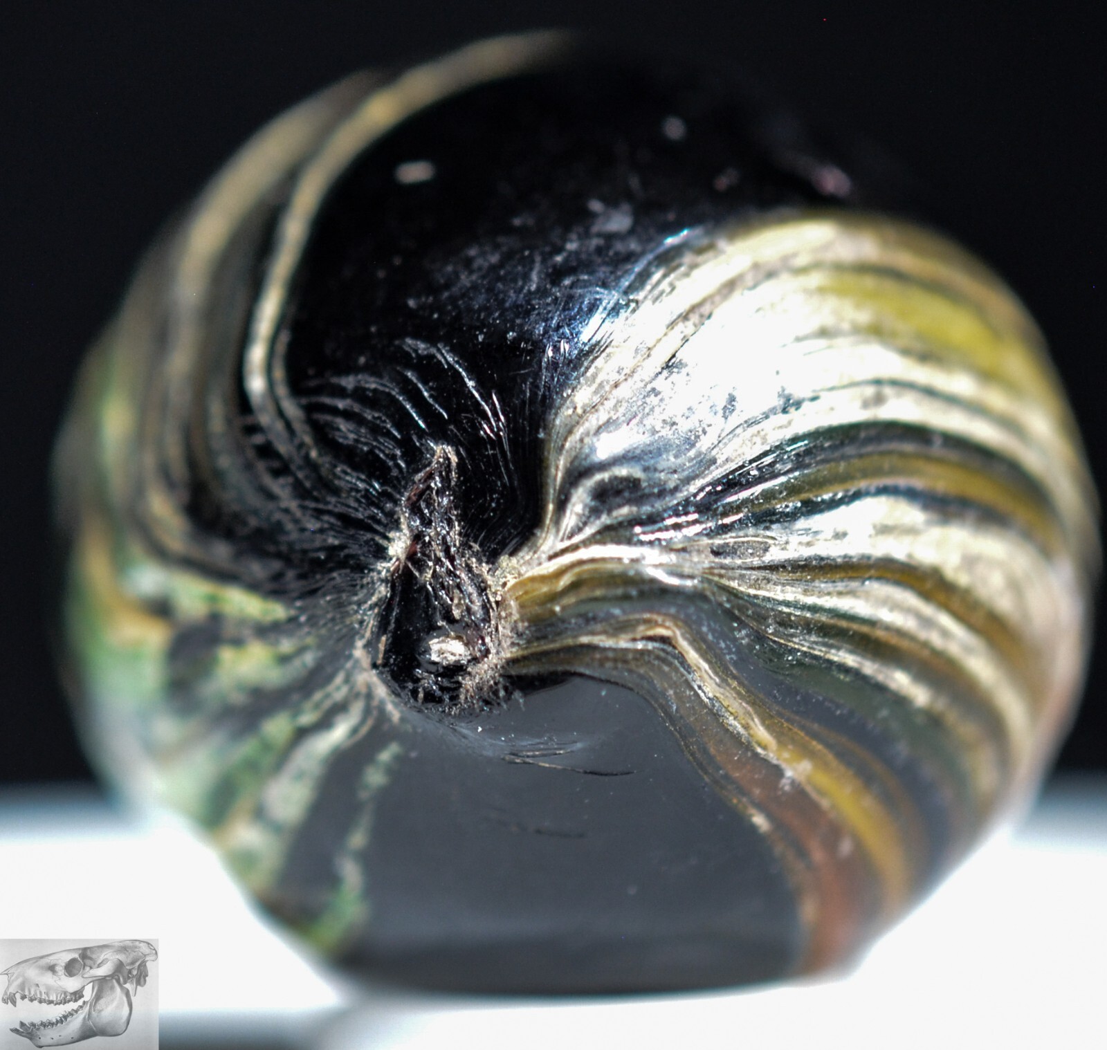 Handmade Indian Marble, Green & Yellow Teardrop 3/4 in Germany 1860-1920, S1123