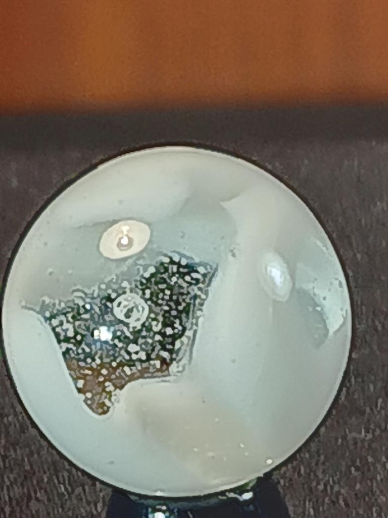 5/8″ Akro Agate Ice White Slag Snake Swirl on Clear NM Serious Marble B102