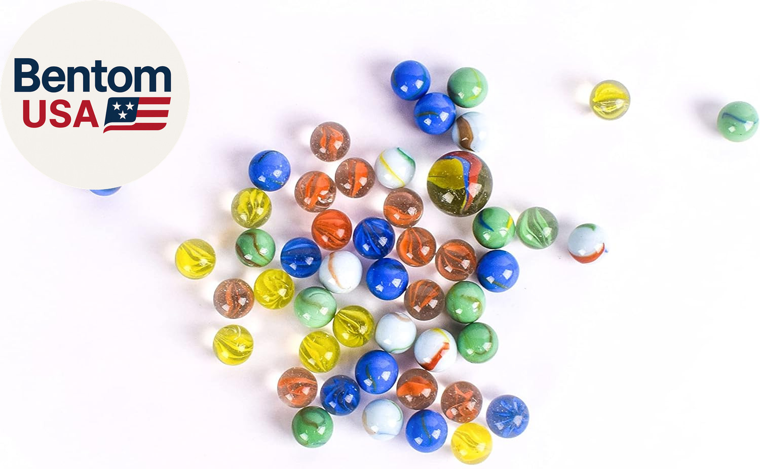 TOYMENDOUS 50 Piece Marbles – Colorful Glass Marble for Kids Games | 49 Player M
