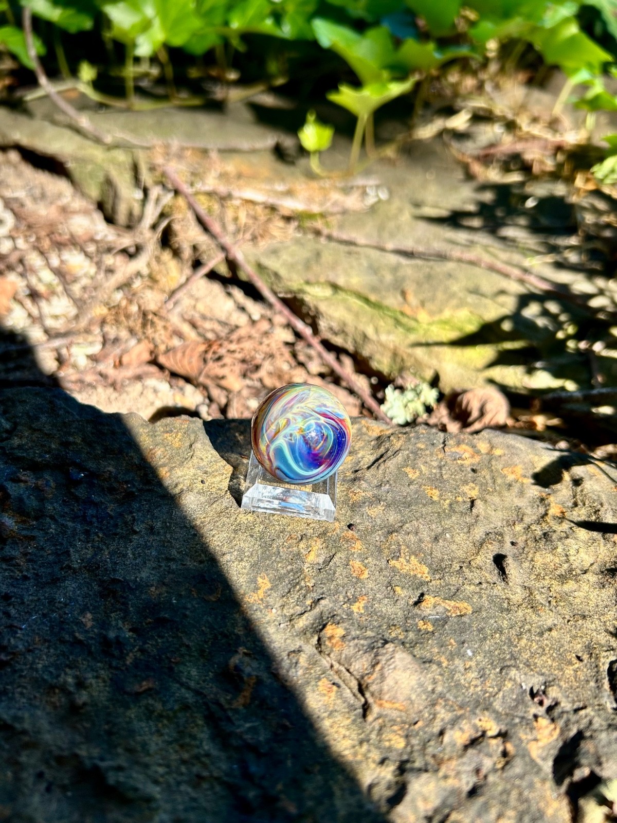 1 inch Handmade Glass Marble Planet Swirl Joshua White Natural State Glass