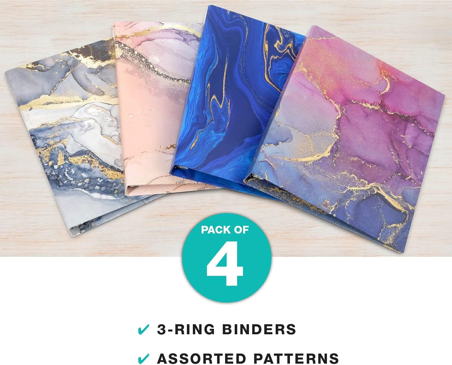 4 Pack Decorative Binder, 1 Subject (Marble Set) Marble