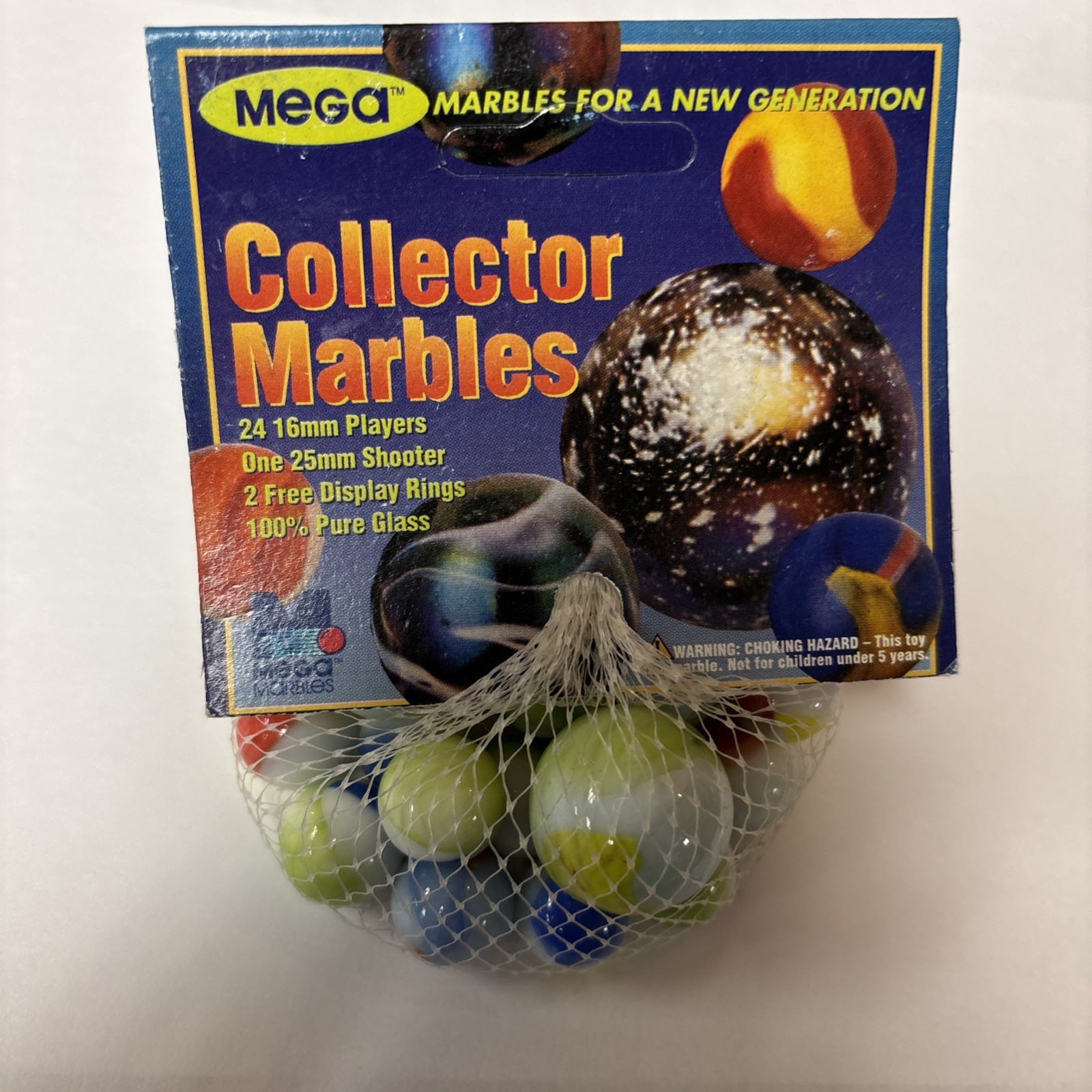 “PERICO” Collectors Marbles- MEGA MARBLES Vintage Net Bag 24 16mm/1 25mm Shooter
