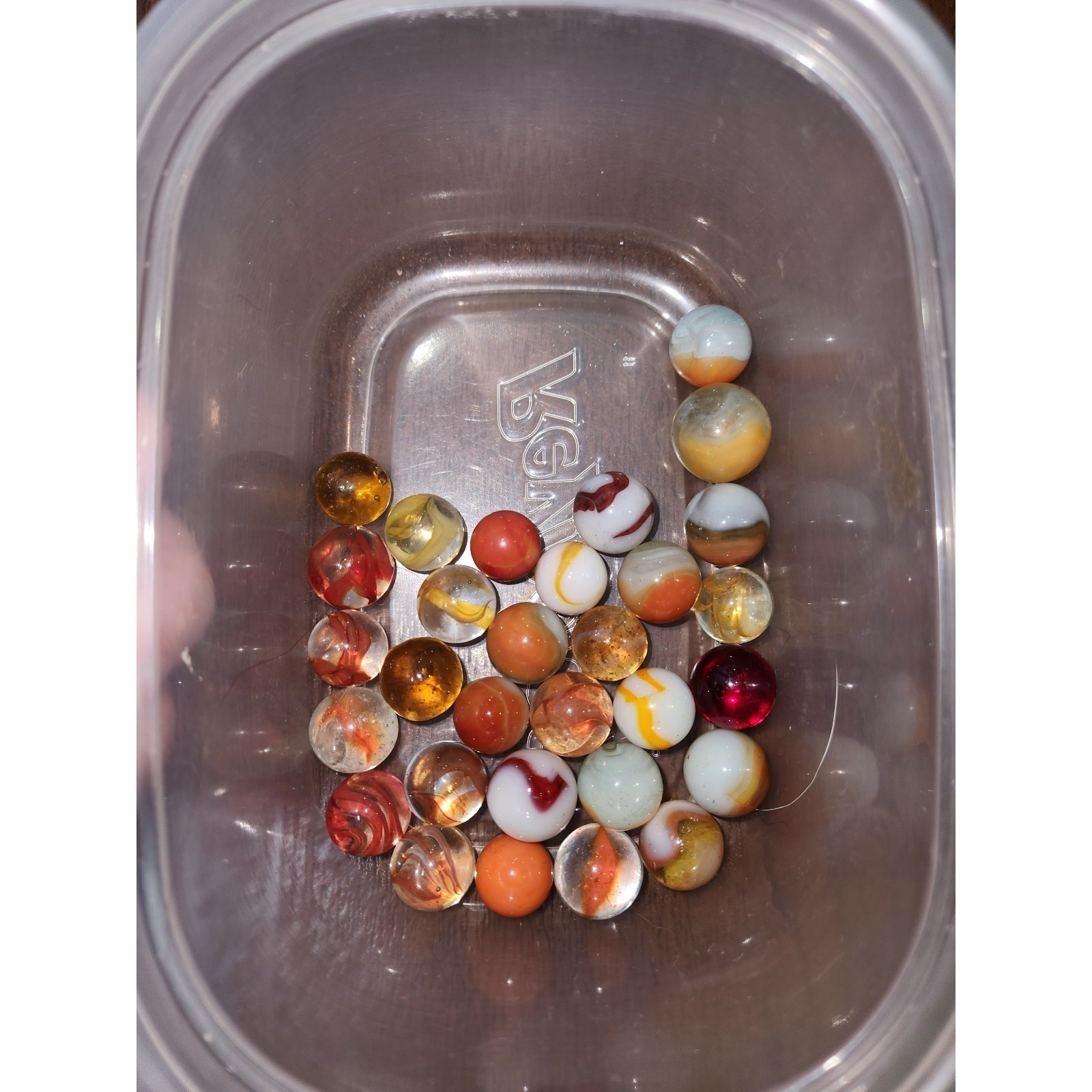 30 Vintage Glass Marbles LOT Red Orange White Clear Yellow LOT 4