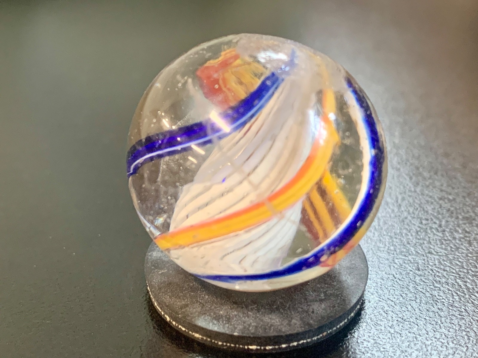 Antique German Latticinio Core Swirl Glass Marble 27.7 mm 1.1 in