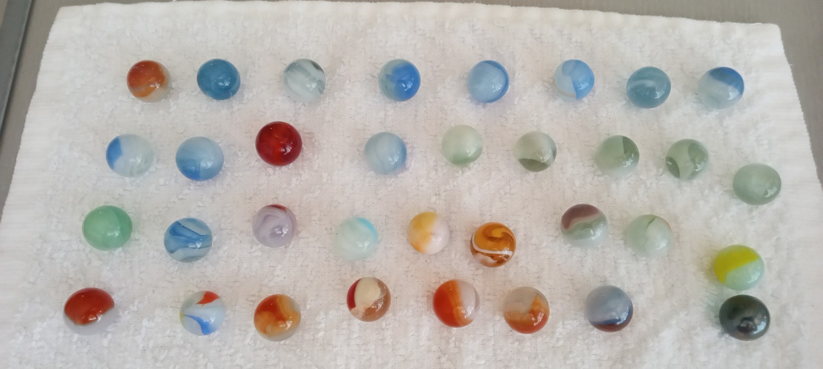 Vtg Akro Vitro Peltier 34-pc Marbles Lot. Swirl Patterns.