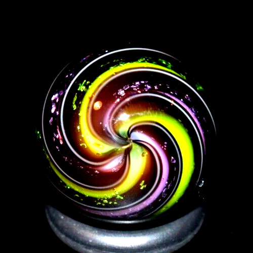 HOT HOUSE GLASS MARBLE/.696″-DICHROIC LIME & ROSE-FAST WORLDWIDE SHIPPING