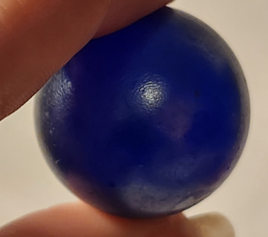 Vintage Pair 1″ Glass Marbles – Translucent Cobalt Blue Chrome / Iridescent