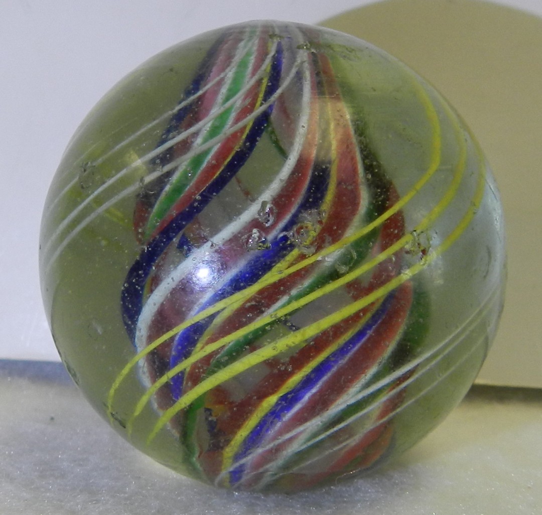 #20712m Huge 1.78 Inches Vintage German Handmade Divided Ribbon Swirl Marble