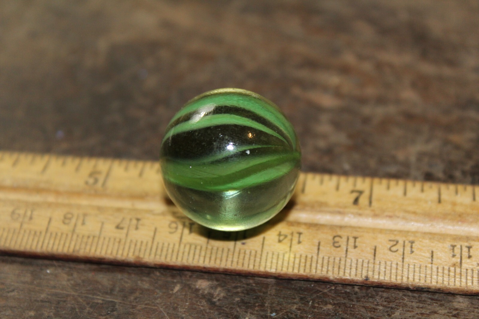 Vintage Machine Made 1″ Shooter Marble Caged Green Strands
