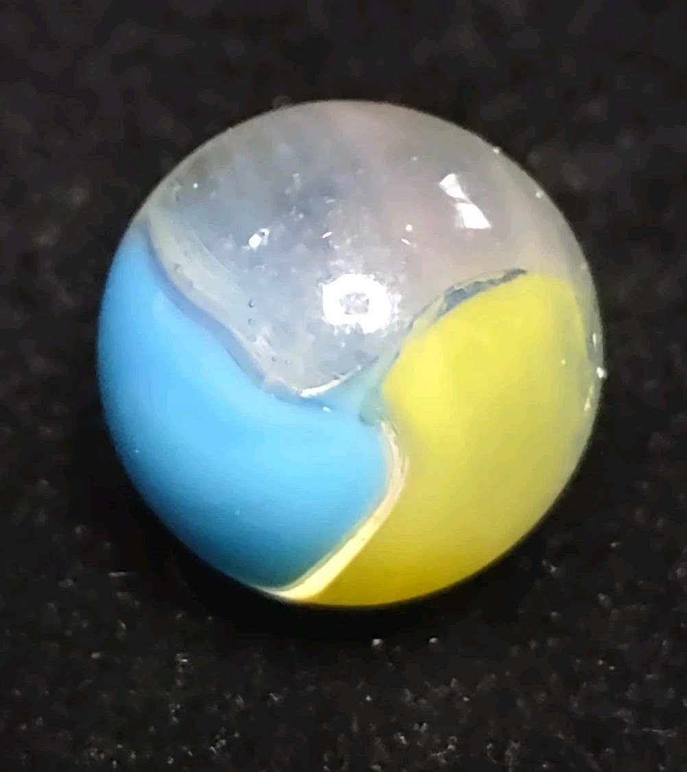 Vitro Blue , Yellow & Purple – Clear Opal Tiger Eye Glass Vintage Marble .59″ M-
