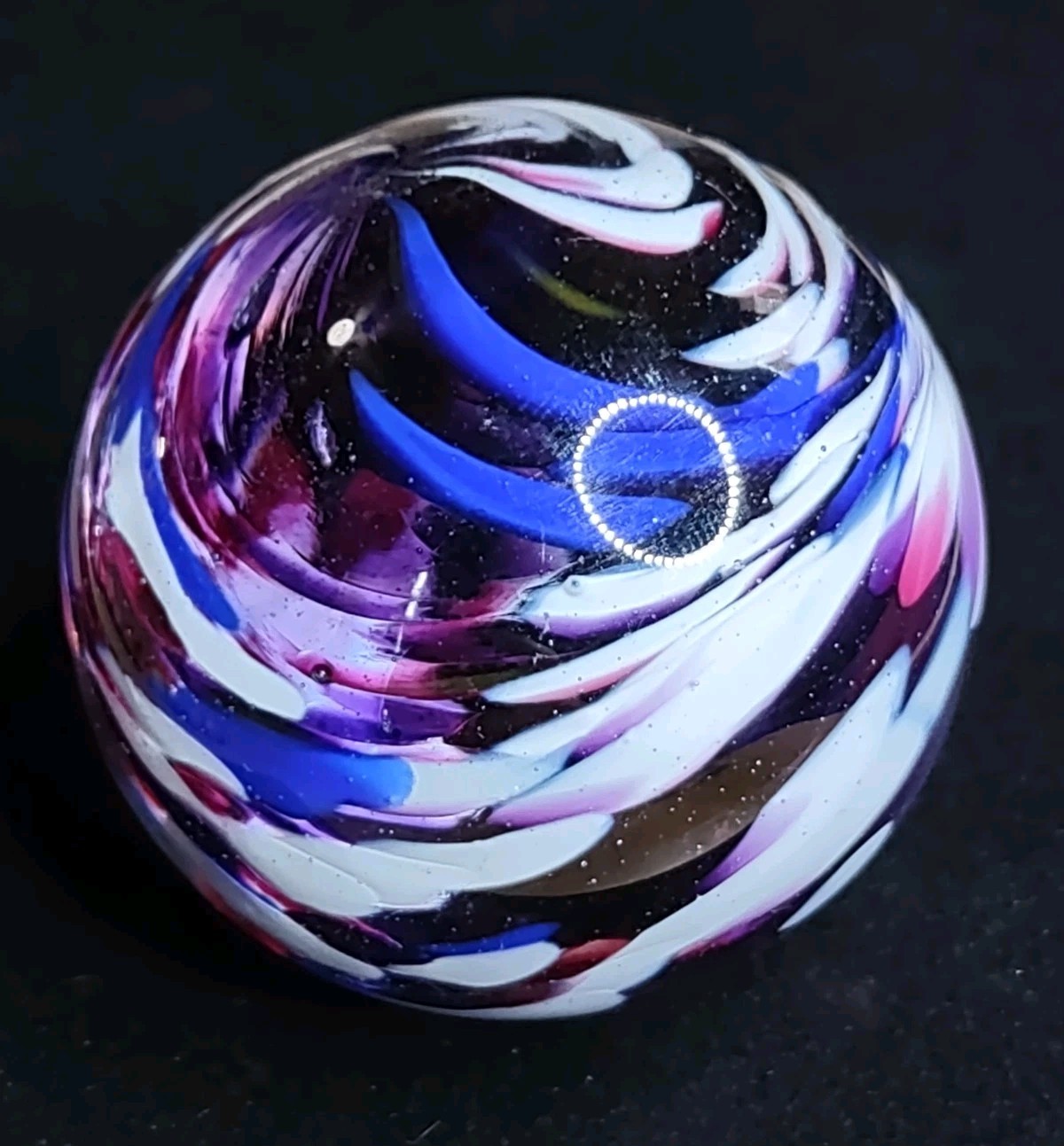 1.89″ LG Purple & Blue Cloud SPIRAL Swirl Contemporary Studio Art Glass Marble