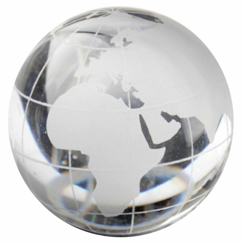 30mm Crystal World Map Earth Globe Marble 1.25″ w/Glass Stand Etched Orb Sphere